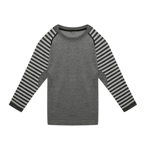 Thermoform Ultimate Merino Çocuk Seamless Çizgili Termal Üst İçlik Sweatshirt Antrasit ürün görseli 1