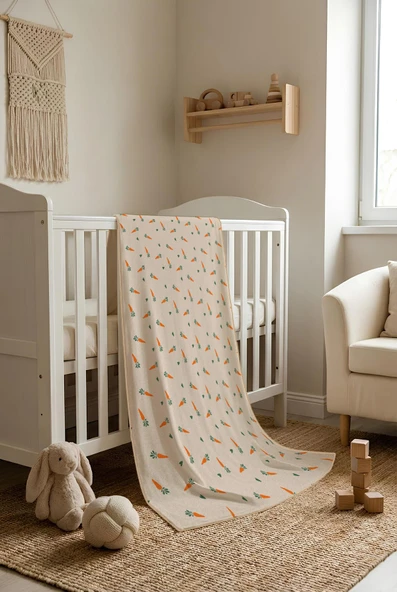 Havuç Desenli Soft Touch Termal Bebek Battaniyesi CBT0003 RENKLİ 100 X 150 ürün görseli 1