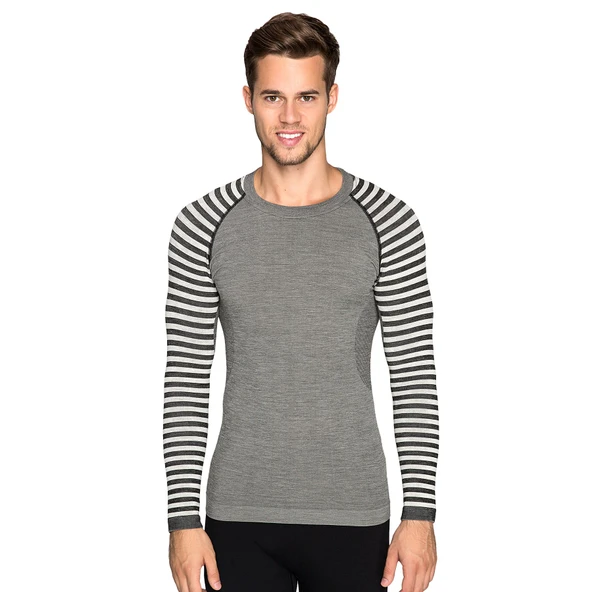 Thermoform Ultimate Merino Erkek Seamless Çizgili Termal Uzun Kollu Üst İçlik Sweatshirt Antrasit ürün görseli 1