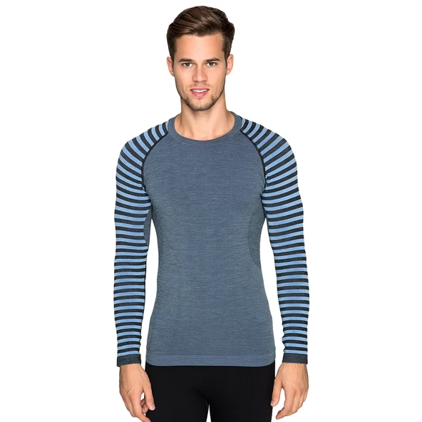Thermoform Ultimate Merino Erkek Seamless Çizgili Termal Uzun Kollu Üst İçlik Sweatshirt Mavi ürün görseli 1