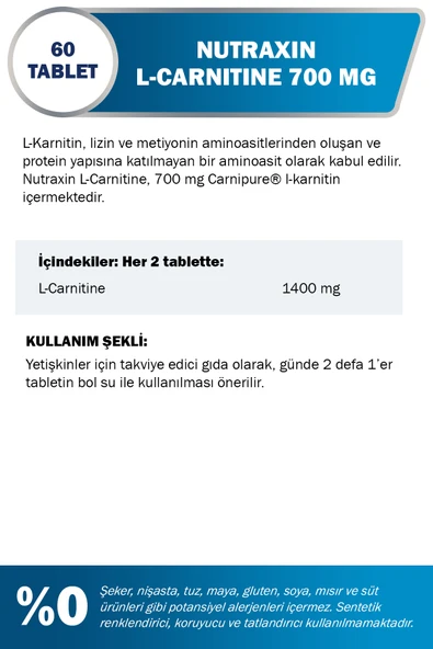 NUTRAXIN L-CARNITINE 700 MG 60 KAPSUL - Resim 2
