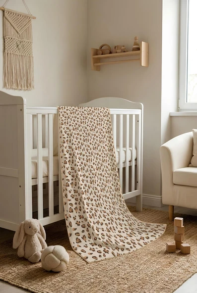 Leopar Desenli Soft Touch Termal Bebek Battaniyesi CBT0009 RENKLİ 100 X 150 ürün görseli 1