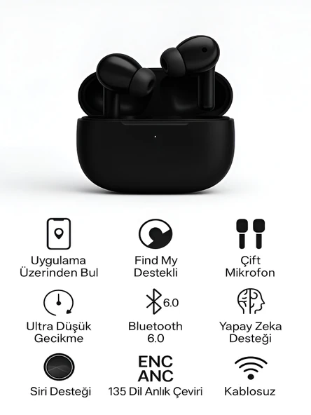 IPX4 Su Geçirmez ENC ANC TWS Bluetooth Kulaklık 135 Dil Çeviri Destekli Yapay Zeka Mikrofon ürün görseli 1