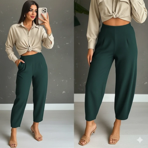 Kadın Yüksek Bel Krep Pantolon ürün görseli 1