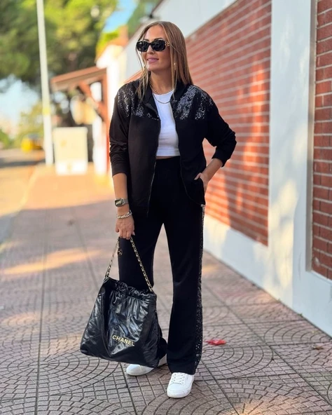 Kadın Iki Iplik Kumaş Pul Ve Fermuar Detaylı Ikili Takım ürün görseli 1