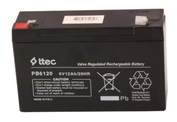 Ttec 6 Volt 12 Amper Bakımsız Kuru Akü ( 6V 12AH 12A ) ürün görseli 1