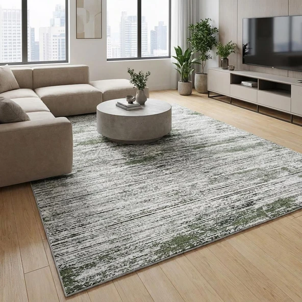 Gri Yeşil Salon Halısı Modern Dokulu Dijital Baskılı Kaymaz Tabanlı Halı Dijital Baskı Halı 7 mm ürün görseli 1