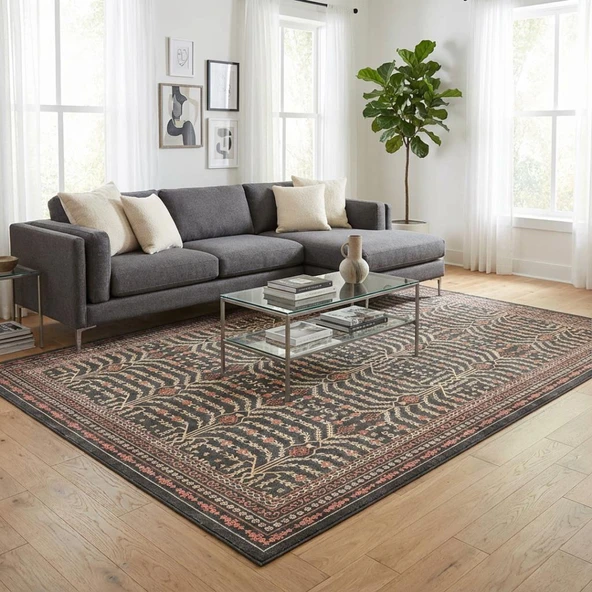 Kahve Tonlu Salon Halısı Dijital Baskılı Kaymaz Tabanlı Klasik Desenli Halı Dijital Baskı Halı 7 mm ürün görseli 1