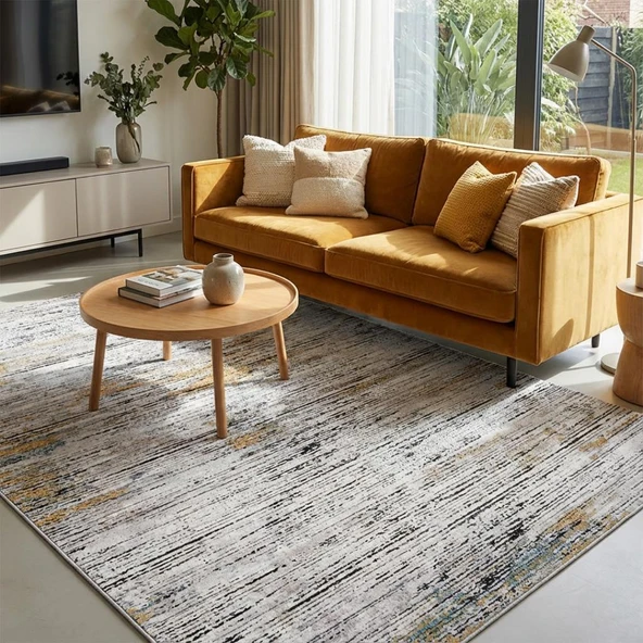 Gri Sarı Salon Halısı Modern Dokulu Dijital Baskılı Kaymaz Tabanlı Halı Dijital Baskı Halı 7 mm ürün görseli 1