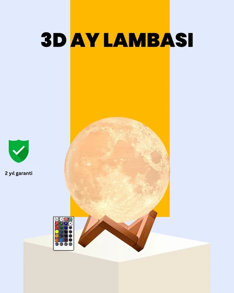 Mey İthalat® Şarjlı 3D Baskılı 16 Renk Ay Lambası  Stand ürün görseli 1