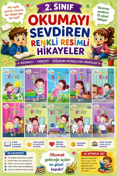 2. Sınıf Okumayı Sevdiren Renkli Resimli Hikayeler 21 - 10 Kitap ürün görseli 1