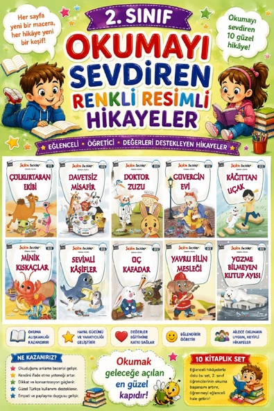 2. Sınıf Okumayı Sevdiren Renkli Resimli Hikayeler 24 - 10 Kitap ürün görseli 1