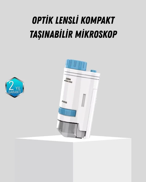 Mey İthalat® Taşınabilir Mini Mikroskop LED Işıklı 80X–200X Büyütmeli ve Odak Ayarlı ürün görseli 1
