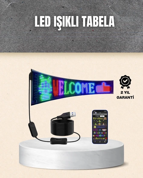 Mey İthalat® RGB Kayar Yazılı LED Reklam Ekranı – USB Bağlantılı Esnek Tasarım ürün görseli 1