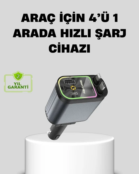 Mey İthalat® Araç Şarj Cihazı 66W 4 Portlu Hızlı Şarj ve LED Işıklı ürün görseli 1