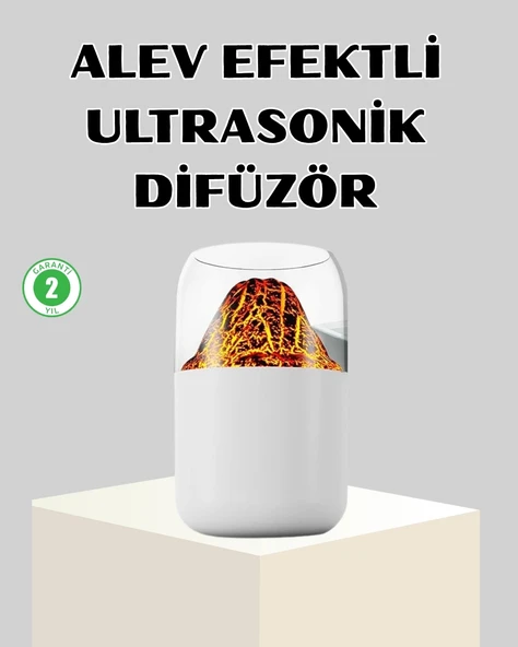 Mey İthalat® Ultrasonik Alev Efektli Aromaterapi Difüzörü USB Şarjlı ve Otomatik Kapanma Özellikli ürün görseli 1
