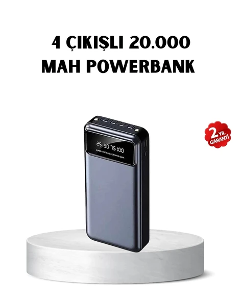 Mey İthalat® Powerbank 20000 mAh Hızlı Şarjlı LED Fenerli ve 4 Portlu ürün görseli 1