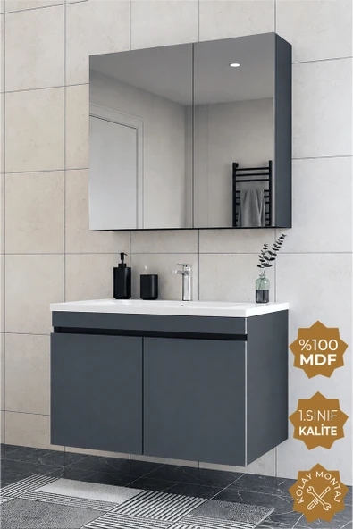Teta Home Tokyo 65 cm MDF Banyo Dolabı Seti  Antrasit ürün görseli 1