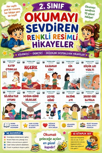 2. Sınıf Okumayı Sevdiren Renkli Resimli Hikayeler 25 - 10 Kitap ürün görseli 1