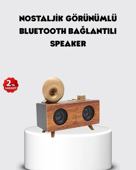Mey İthalat® Retro Gramofon Tasarımlı Bluetooth Hoparlör – 3D Stereo Ses, 1800 mAh Batarya ürün görseli 1