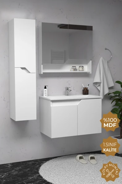 Teta Home Napoli 80 cm MDF Banyo Dolabı Seti + Boy Dolabı  Beyaz ürün görseli 1
