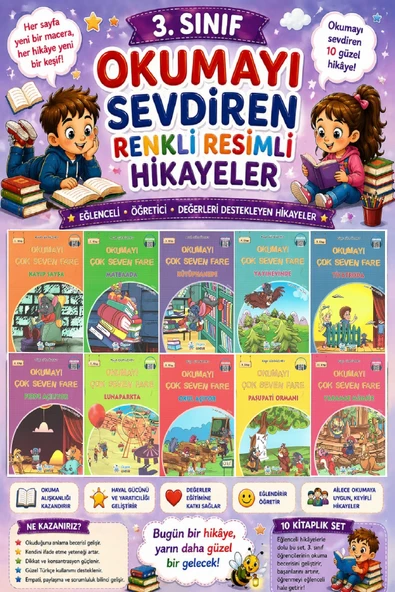 3. Sınıf Okumayı Sevdiren Renkli Resimli Hikayeler 19 - 10 Kitap ürün görseli 1