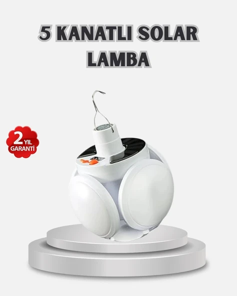 Mey İthalat® Güneş Enerjili ve USB Şarjlı LED Kamp Lambası – 5 Farklı Işık Modlu, Askılı Tasarım ürün görseli 1