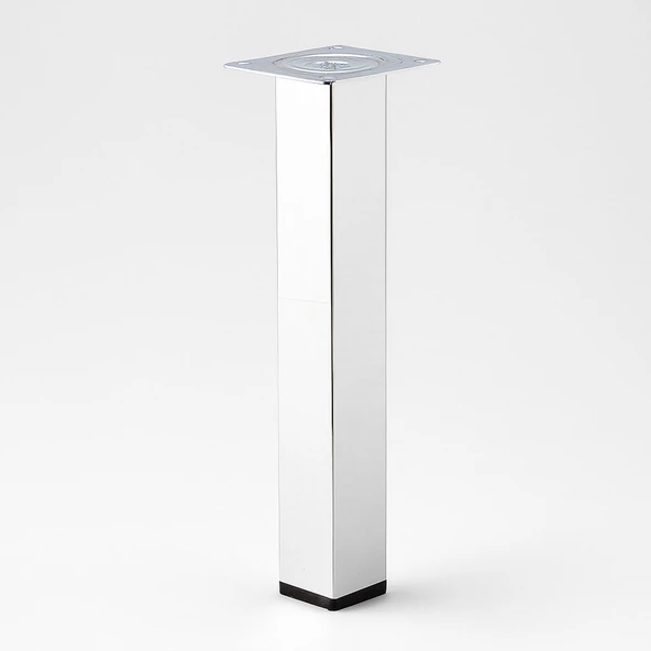 Kare Tablalı 41 cm Krom Gümüş 6 cm Çap Metal Sehpa Masa Ayağı Mobilya Destek Yükseltici Ayak ürün görseli 1
