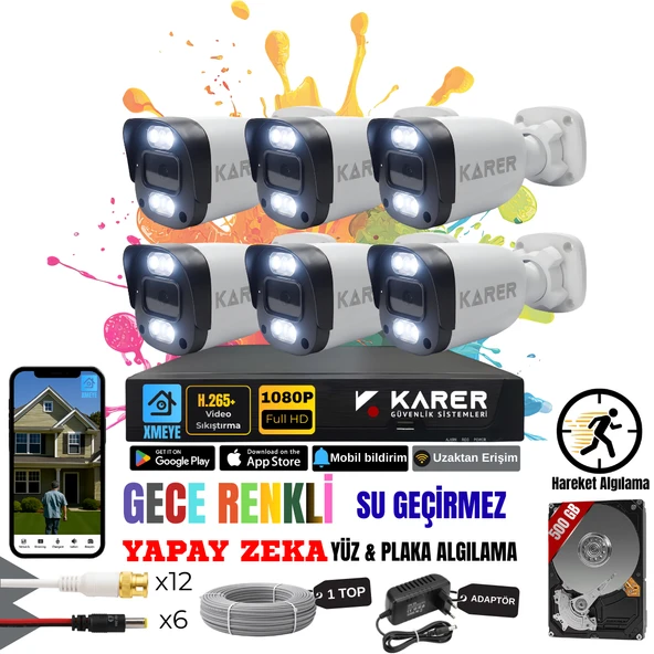EXİTCAM 6 KAMERALI-RENKLİ GÖRÜŞ-SU GEÇİRMEZ-YÜZ ve ARAÇ TANIMALI-YAPAY ZEKA AYRICALIKLI GÜVENLİK SETİ ürün görseli 1
