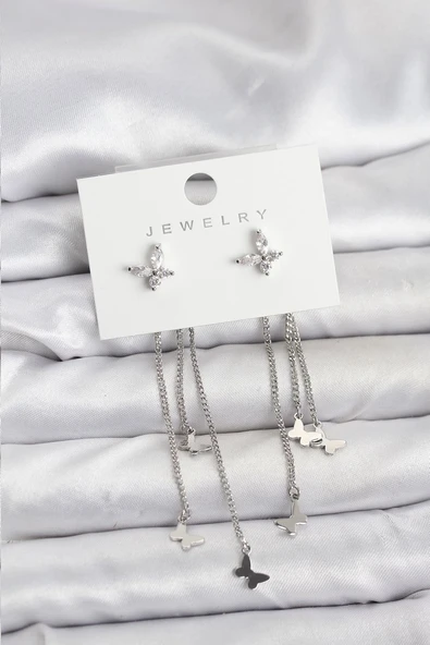 Model Gümüş Renk Pirinç Sallantılı Kadın Küpe - TJ-BKP11456 ürün görseli 1