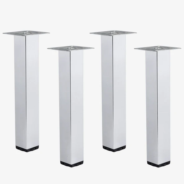 Kare 4 ADET Tablalı 41 cm Krom Gümüş 6 cm Çap Metal Sehpa Masa Ayağı Mobilya Destek Yükseltici Ayak ürün görseli 1