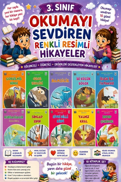 3. Sınıf Okumayı Sevdiren Renkli Resimli Hikayeler 21 - 10 Kitap ürün görseli 1