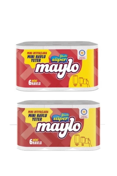 Maylo MİNİ KAĞIT HAVLU 3 KATLI 6'LI 2 PAKET 2*6=12 RULO ürün görseli 1