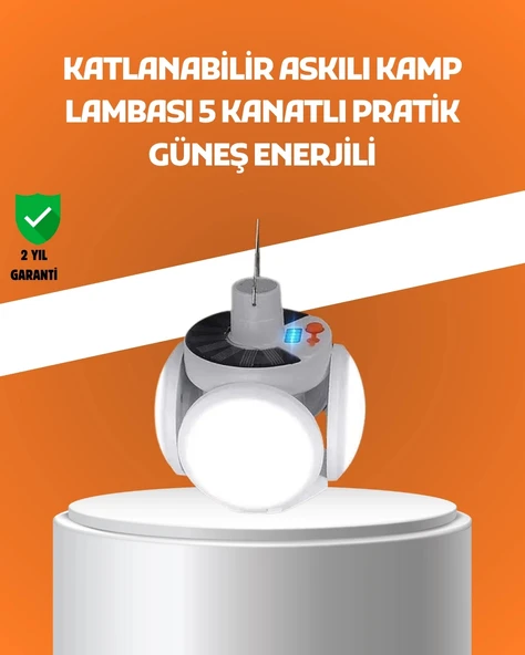 Mey İthalat® Çok Amaçlı Katlanabilir Güneş Enerjili Kamp Lambası – Masa Üstü ve Asılabilir Kullanım ürün görseli 1