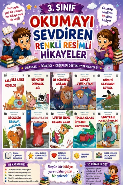 3. Sınıf Okumayı Sevdiren Renkli Resimli Hikayeler 22 - 10 Kitap ürün görseli 1