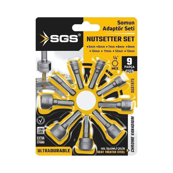 SGS 9 Parça Manyetik Somun Sökme ve Çatı Adaptörü Seti 5–13 mm SGS1875 ürün görseli 1