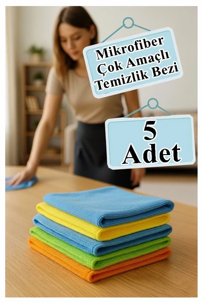 Temizlik Bezi 5 Adet Renkli 40x40cm Mikrofiber Bez Kurulama Bezi İz Bırakmayan Bez Leke Tutmaz Cam Bezi Mutfak Bezi ürün görseli 1