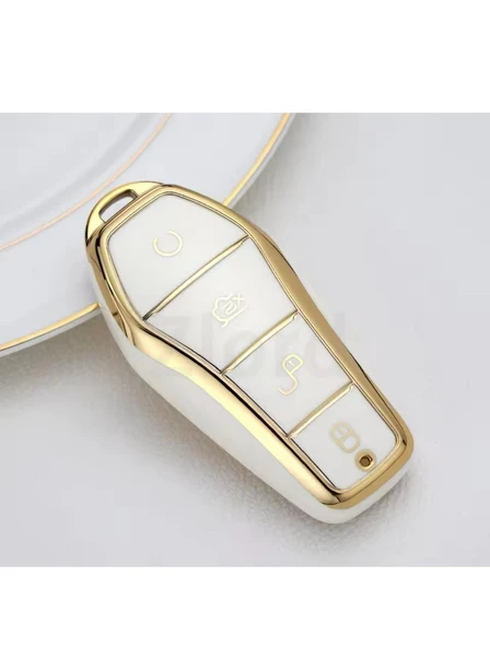 Byd Atto 3 Ve Seal U Anahtar Koruma Kılıfı Beyaz/Gold Lütfen Uyumlu Anahtar Modeline Bakınız ürün görseli 1