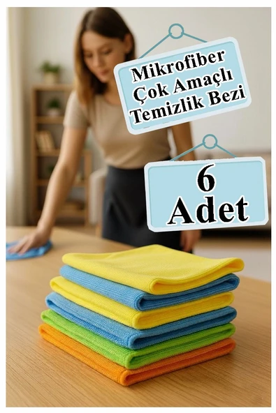 Temizlik Bezi 6 Adet Renkli 40x40cm Mikrofiber Bez Kurulama Bezi İz Bırakmayan Bez Leke Tutmaz Cam Bezi Mutfak Bezi ürün görseli 1