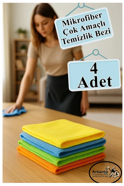Temizlik Bezi 4 Adet Renkli 40x40cm Mikrofiber Bez Kurulama Bezi İz Bırakmayan Bez Leke Tutmaz Cam Bezi Mutfak Bezi ürün görseli 1