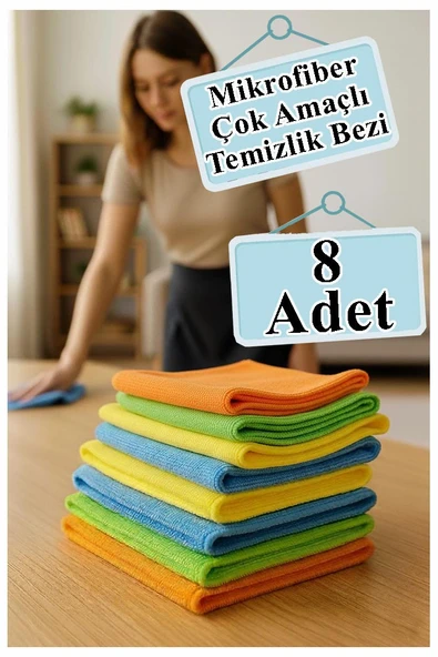 Temizlik Bezi 8 Adet Renkli 40x40cm Mikrofiber Bez Kurulama Bezi İz Bırakmayan Bez Leke Tutmaz Cam Bezi Mutfak Bezi ürün görseli 1