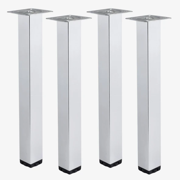 Kare Tablalı 4 ADET 71 cm Krom Gümüş 6 cm Çap Metal Sehpa Masa Ayağı Mobilya Destek Yükseltici Ayak ürün görseli 1