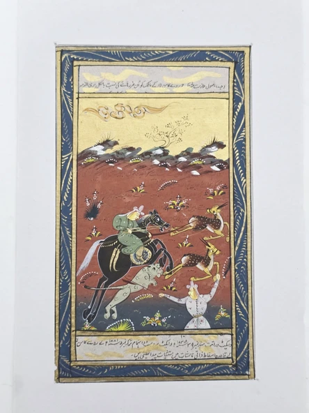 Kara At Üzerinde Avcı Adlı El Yapımı Minyatür Resim 21x12 cm ürün görseli 1