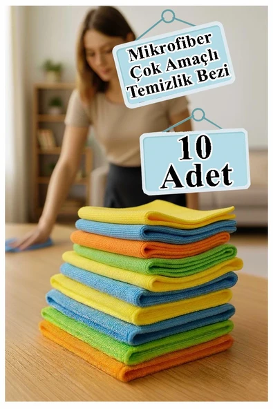 Temizlik Bezi 10 Adet Renkli 40x40cm Mikrofiber Bez Kurulama Bezi İz Bırakmayan Bez Leke Tutmaz Cam Bezi Mutfak Bezi ürün görseli 1