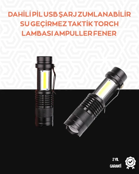 Mey İthalat® Taşınabilir Şarjlı LED Fener - 4 Modlu, 2000LM, Ayarlanabilir Odak ürün görseli 1