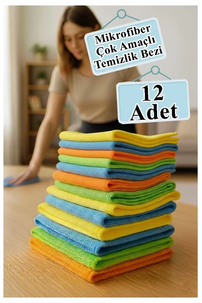 Temizlik Bezi 12 Adet Renkli 40x40cm Mikrofiber Bez Kurulama Bezi İz Bırakmayan Bez Leke Tutmaz Cam Bezi Mutfak Bezi ürün görseli 1