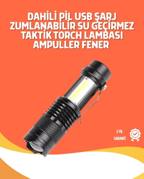 Mey İthalat® Şarjlı LED El Feneri - 14500 Pil Dahil, 4 Işık Modu, Mini Boy ürün görseli 1