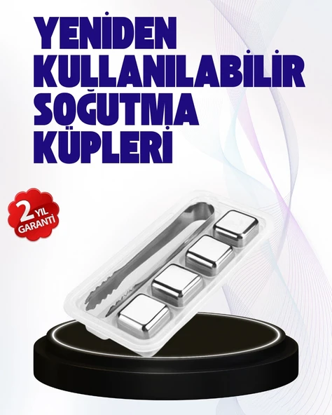 Mey İthalat® Paslanmaz Çelikten Üretilmiş Metal Buz Küpü Seti ve Buz Klipsi ürün görseli 1