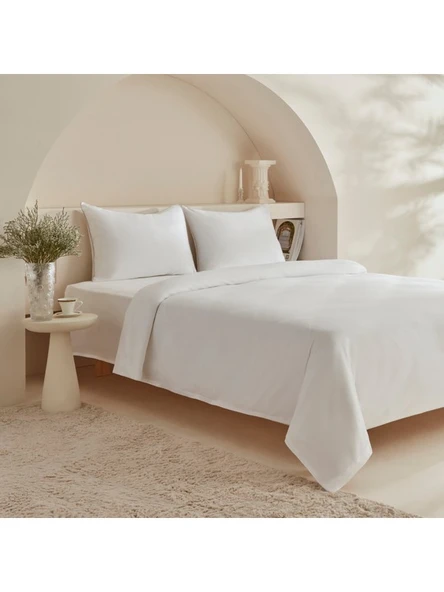 Karaca Home Vinas 80 Tel %100 Pamuk Çift Kişilik Saten Biyeli Nevresim Takımı Beyaz ürün görseli 1