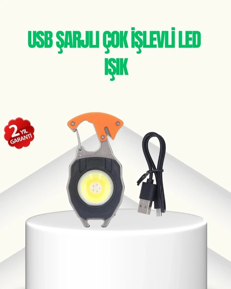 Mey İthalat® Çok İşlevli USB Şarjlı Anahtarlık Fener ürün görseli 1
